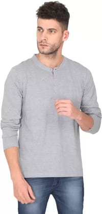 Men Solid Round Neck Pure Cotton Grey T-Shirt