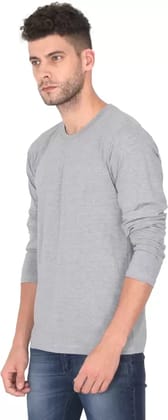 Men Solid Round Neck Pure Cotton Grey T-Shirt