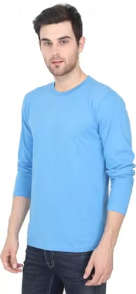 Men Solid Round Neck Pure Cotton Light Blue T-Shirt