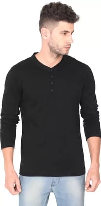 Men Solid Henley Neck Pure Cotton Black T-Shirt