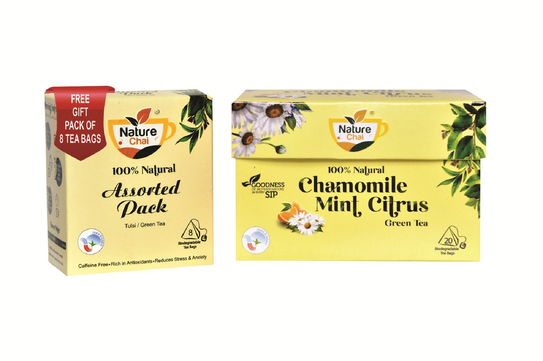 Nature Chai Chmomile  Mint Citrus Green Tea Bag (20 Tea Bags)+1 FREE ASSORTED PACK (8 tea Bags)