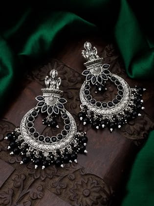 Blee19 Brass Silver Oxidised Plating Moksha Boho Style Chandbali Earrings For Women And Girls