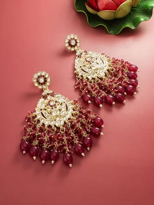 Blee19 18k Gold Plated Meenakari Chandbali Earrings For Women