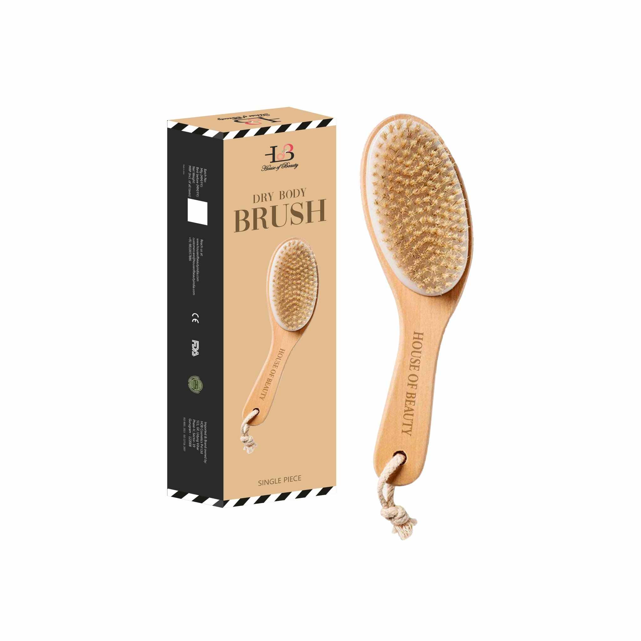 House of Beauty Wooden Dry Brush for Body Massage with Long Handle, Dry Brushing Helps in Removes Dead Skin and Stimulates Blood Circulation, Natural Bristles