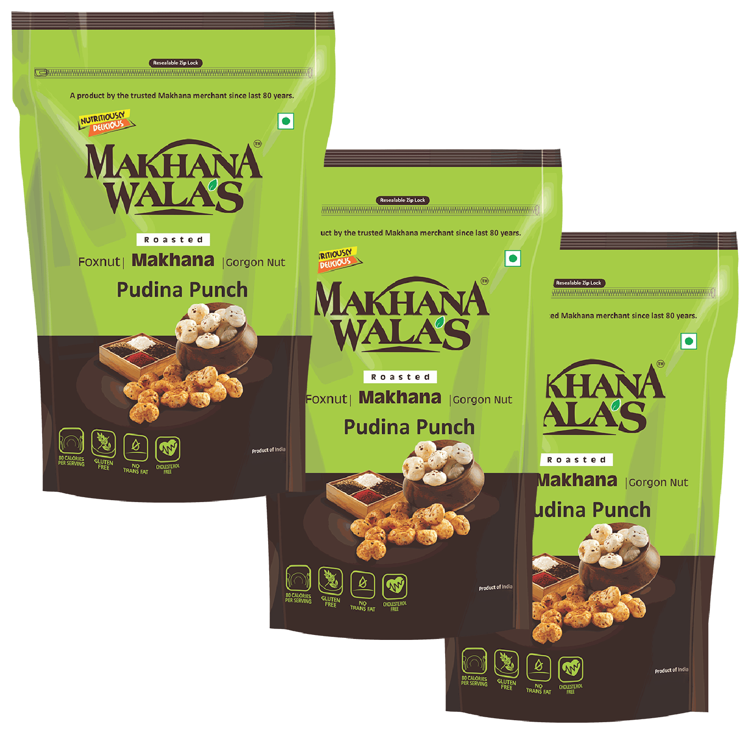 Makhanawala's Roasted Makhana / Foxnuts Pudhina Punch 3 x 70 grams Fox Nut  (3 x 70 g)