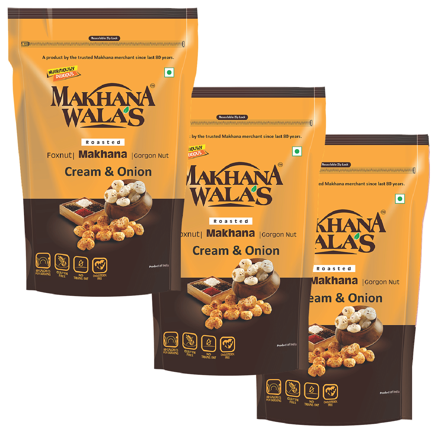 Makhanawala's Cream & Onion Flavour Roasted Makhana Pack of 3- 70g Each Fox Nut  (3 x 70 g)