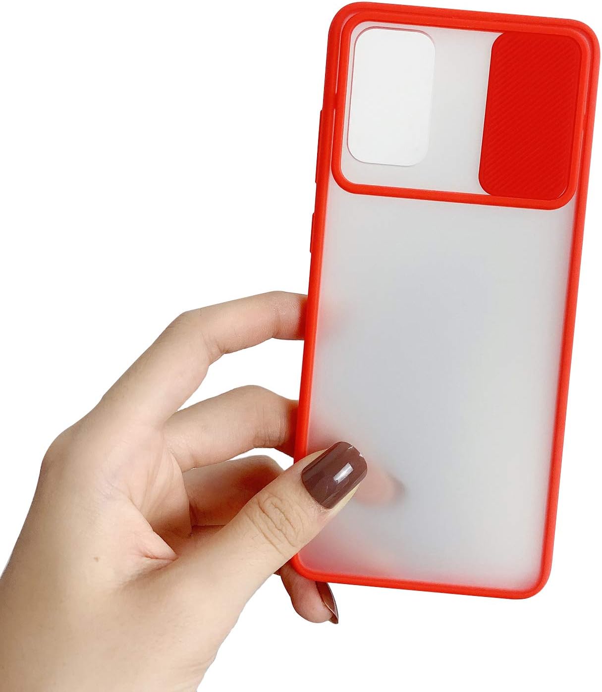 Case for Samsung S21 Ultra Slide Protection Camera Lens Clear Case Built-in Creative Slide Lens Protector Soft TPU Shockproof Bumper Matte Transparent PC Back Cover,Red,for Samsung S21Ultra