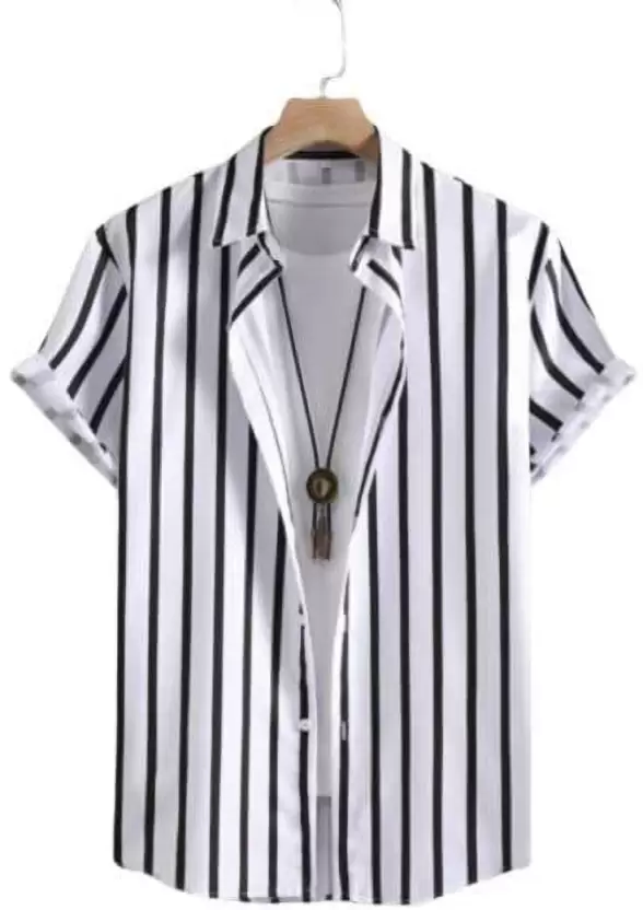 Men Regular Fit Striped Spread Collar Casual Shirt