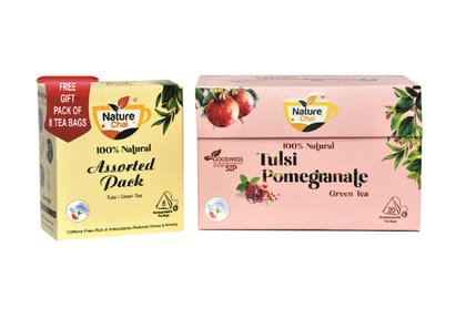 Nature Chai Tulsi Pomegranate Green tea (20 tea bags)+1 FREE ASSORTED PACK(8 Tea Bags)