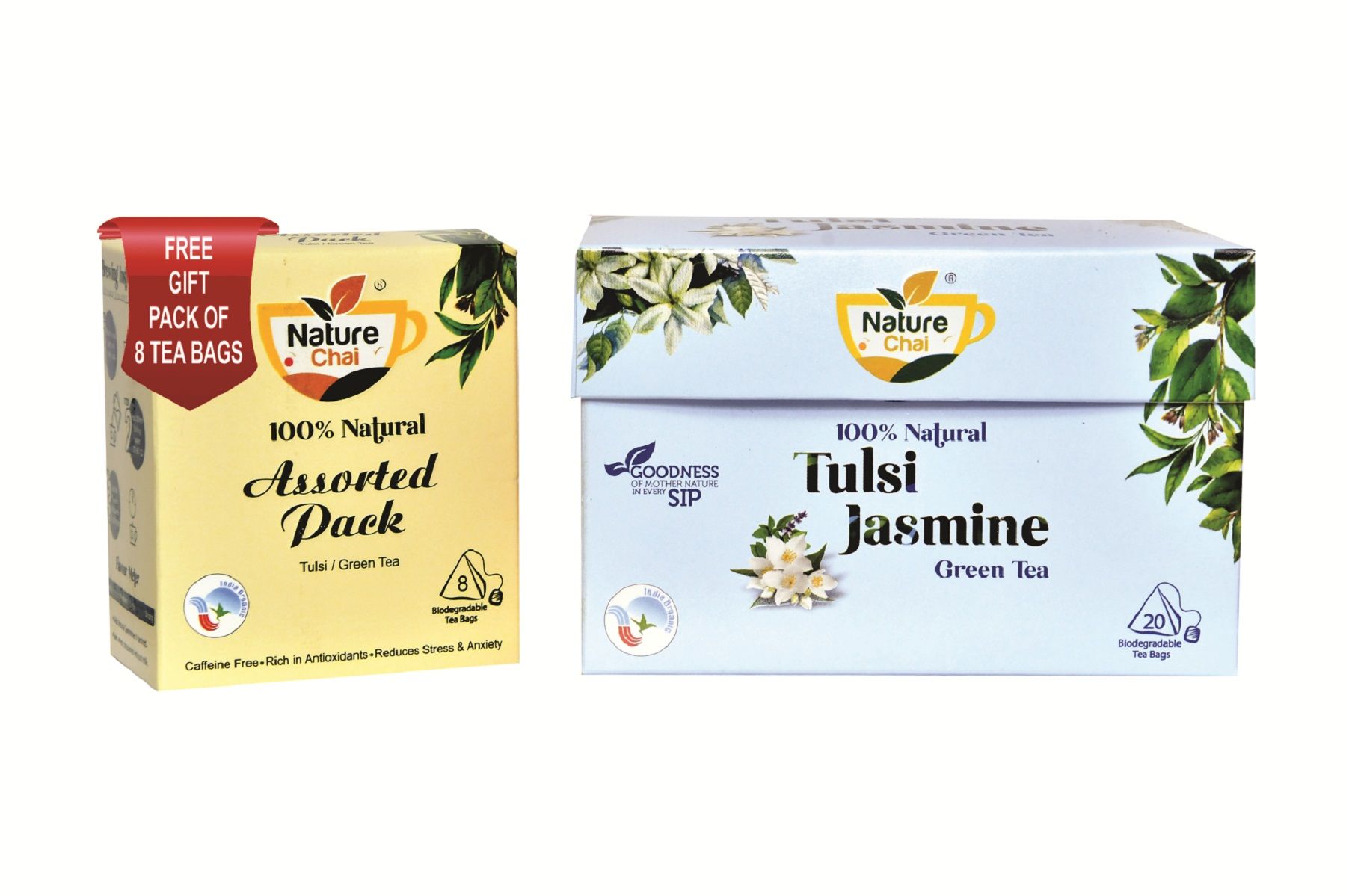 Nature Chai Tulsi Jasmine Green tea (20 tea bags)+1 FREE ASSORTED PACK (8 tea bags)