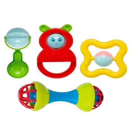 KTRS ENTERPRISE Rattle Set for Babies 0-6 Months - Rattle and Teether Toys for Baby Toys Rattle Toy for New Born Early Development Toys for Baby, Baby Shower Gifts, Return Gifts for Kids - Set of 4 Pcs