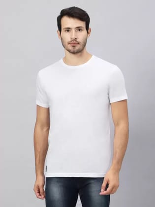 Men Solid Round Neck Pure Cotton white T-Shirt