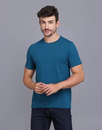 Men Solid Round Neck Pure Cotton Blue T-Shirt
