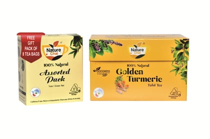 Nature Chai Golden Turmeric Tulsi Tea (20 tea bags)+1 FREE ASSORTED PACK(8 tea bags)