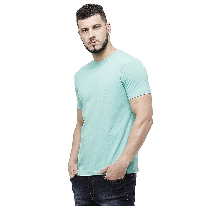 Men Solid Round Neck Pure Cotton GreenT-Shirt