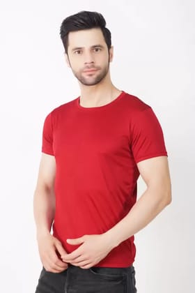 Men Solid Round Neck Pure Cotton Red T-Shirt