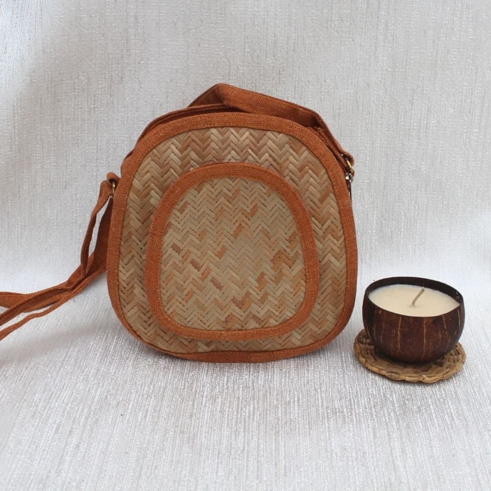 Oval Shital Pati & Jute Sling Bag