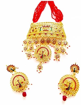 NIKYANKA peacock design white and red American studded Rajputi Rajasthani Aad Timaniya for women