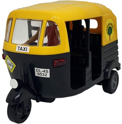 Mehtab Pull Back Plastic Auto Rickshaw Toy with Driver|Mini Auto Vehicle Toy Perfect for Kids Fun (Pack of 1, Multicolor)