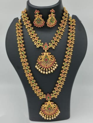 Fancy South Indian Golden Necklace Set For Women and Girls