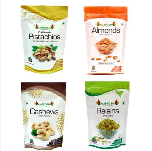 Ambrosia Nuts & Dry Fruit Combos (Almonds250g, Pista250g, Cashew250g, Raisins250g) Combo of 4