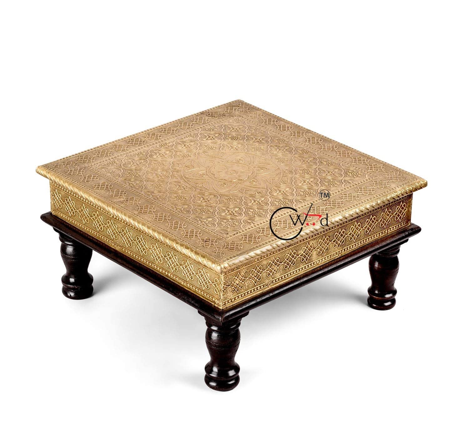 Wood To Cart® Pooja Bajot Stool/Pooja Decor/Chowki/Patla/Chowki for Daily Prayer/Sitting Chowki for All Purpose(Gold bajot-12x12x6 inches)