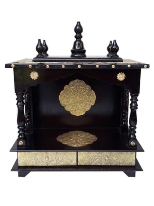 Wood To Cart® Beautiful MDF Wooden Temple/Brass Pooja Mandir for Home and Office/Wall Mounted Temple/Puja Stand(Open Black Gold - 18x9x22 inches)