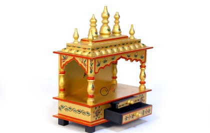 Wood To Cart® Beautiful MDF Wooden Temple/Pooja Mandir for Home and Office/Wall Mounted Temple/Puja Stand (Gold - 15x8x18 inches)