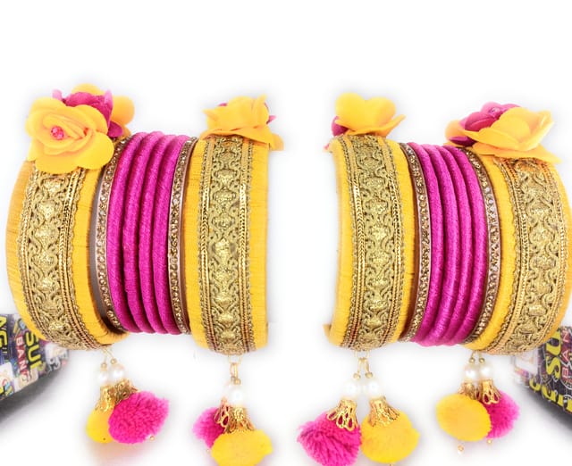 Yellow and pink on sale silk thread bangles