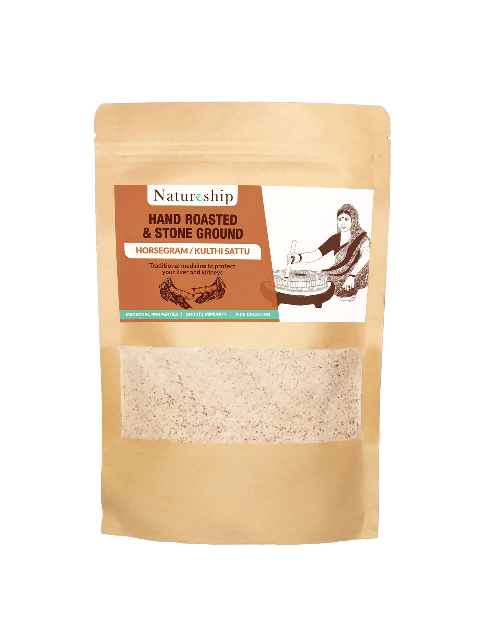 Natureship - Hand roasted and stone ground, Kulthi Sattu, 250 grams.