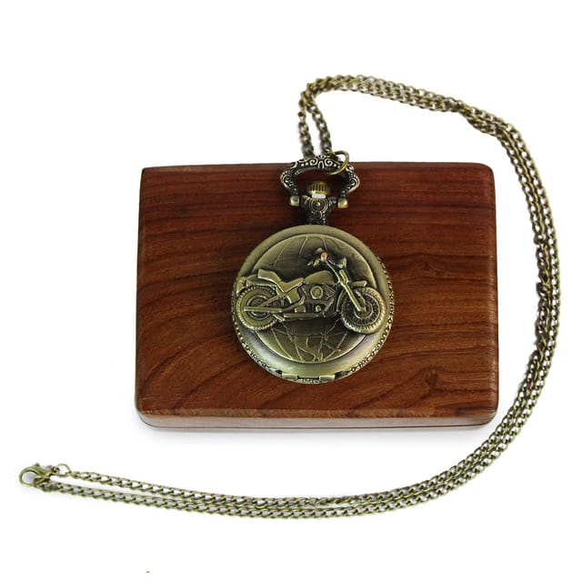 ARTVARKO Motorcycle Pocket Watch with Wooden Box for Women Men