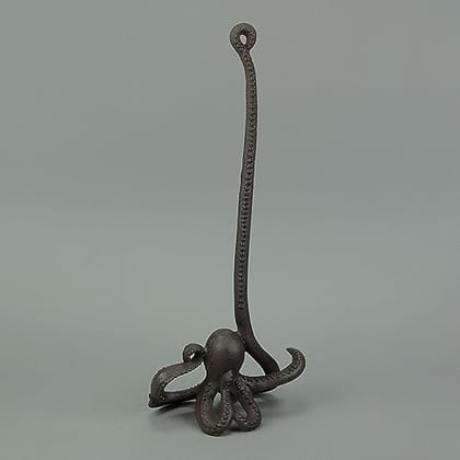 Brown Cast Iron Swimming Octopus Paper Towel Holder