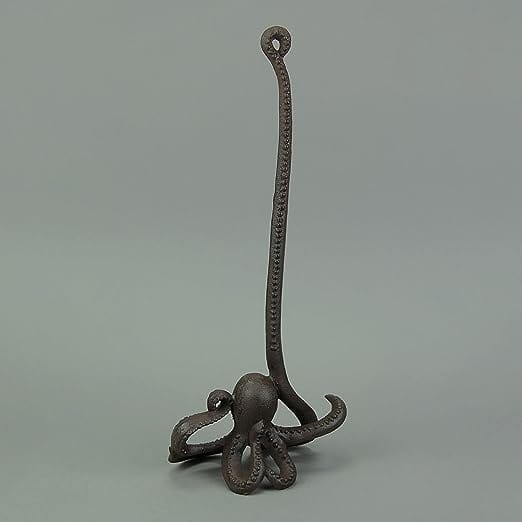 Brown Cast Iron Swimming Octopus Paper Towel Holder