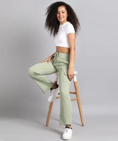 Glossia Fashion Green Mist Casual Flared Parallel Cargo Trousers for Women  - 82699