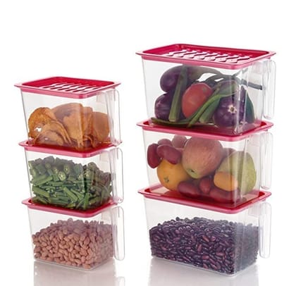 HASHONE Multipurpose Fridge storage containers & jar Set Plastic Refrigerator Box with Handles and Airtight Lid for kitchen storage Vegetable, Food, Fruits Basket (Pack of 3 of 1000 ML & 2000 ML)