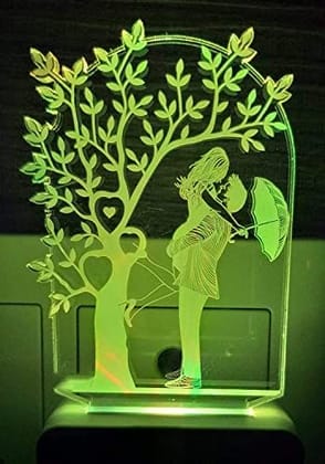 HASHONE Romantic Love Couple with Tree and Umbrella Color Changing 3D Illusion LED Acrylic Night Lamp with Plug (Multicolour)