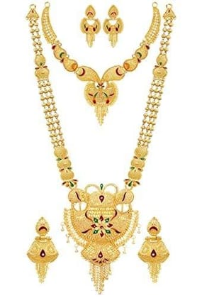 HASHONE Combo of Two Party One Gram Gold Forming Premium Long Haram and Choker Multi Color Jewelry Necklace/Juelry/jwelry Set Jewellery for Women