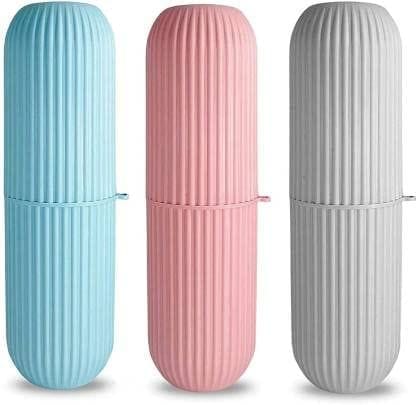 HASHONE Anti Bacterial Toothbrush Capsule Shape Container Case Box Storage Cover Portable for Travel Bathroom Hiking Camping Plastic Toothbrush Holder (Pack of 3)