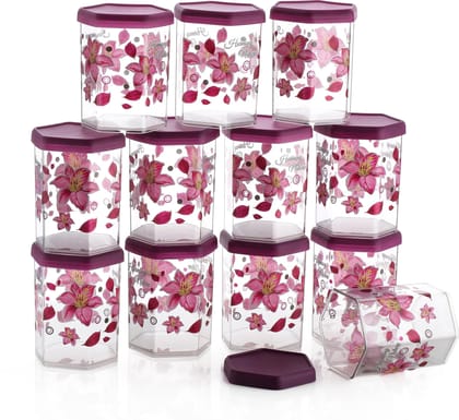 HASHONE Plastic Printed Kitchen Storage Jar Hexagon Shape Box