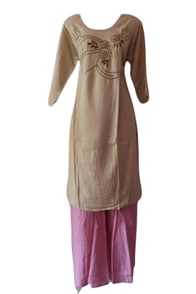 Attire Women's Rayon Embellished Calf Length Straight Kurta Palazzo Set, xxl, 44 (beige)