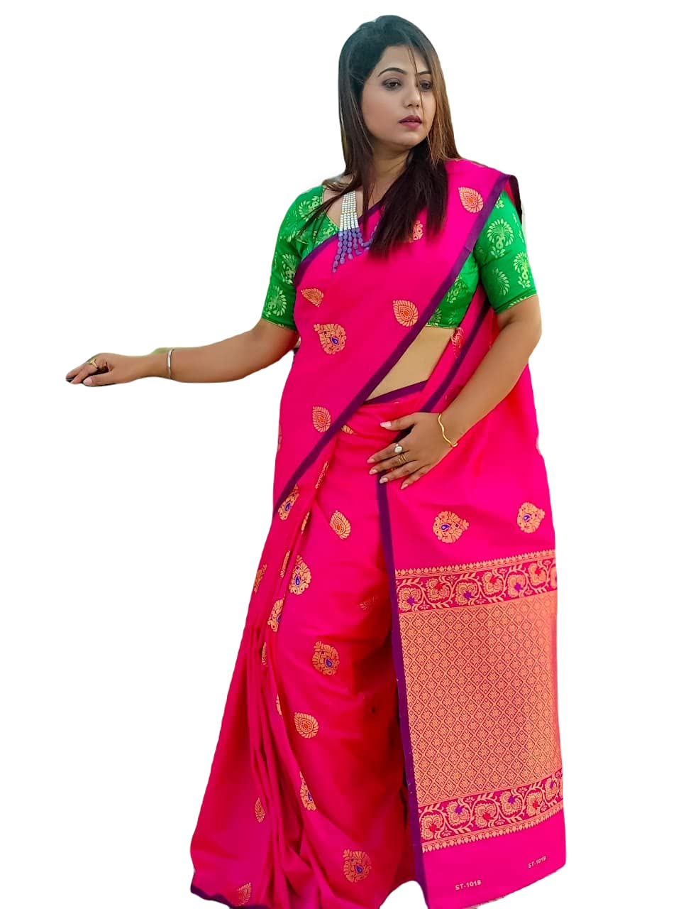 ATTIRIS Women's Silk Zari Woven Saree with Blouse Piece, Pink