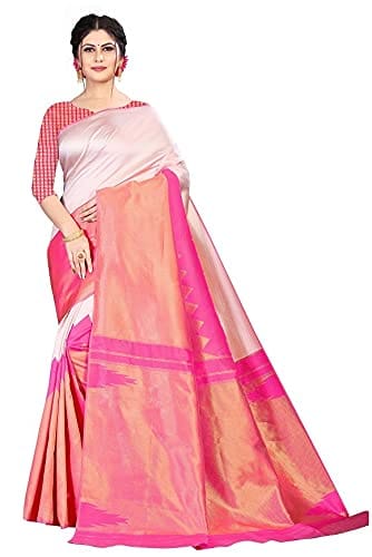 ATTIRIS Women's Silk Dual Tone Solid Saree with Blouse Piece, (0.8m), Peach