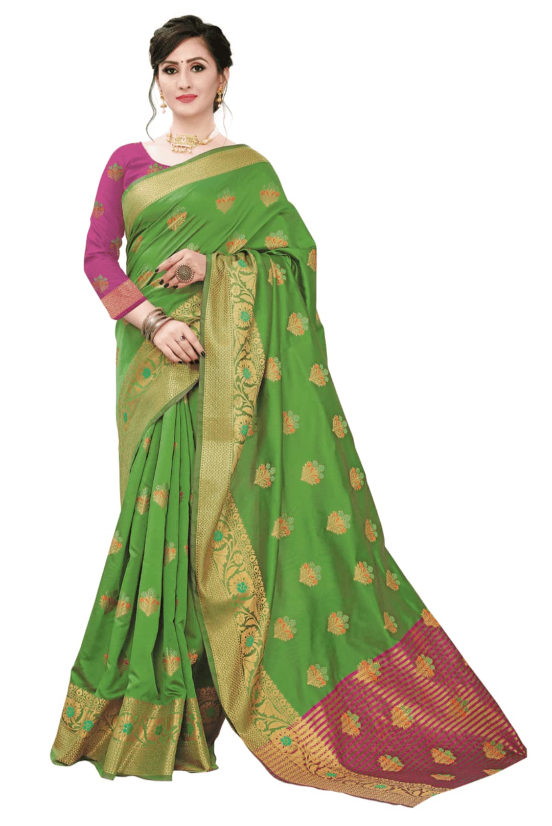 ATTIRIS Women's Silk Blend Zari Woven Saree with Blouse Piece (0.8m)