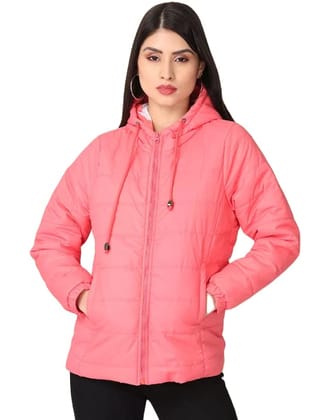 ATTIRIS Women's Polyester Solid Quilted Casual Wear Full Sleeve Bomber Hooded Jacket