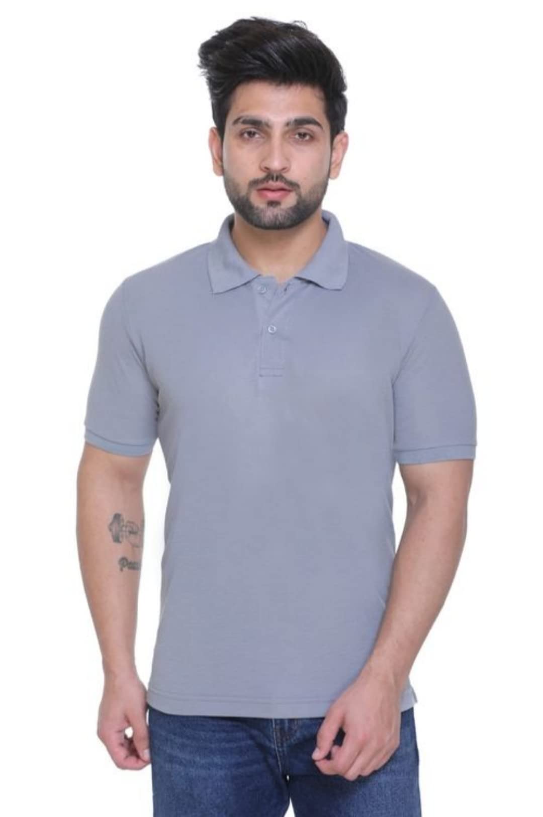 ATTIRIS Men's Cotton Solid Polo Neck Half Sleeve T- Shirt