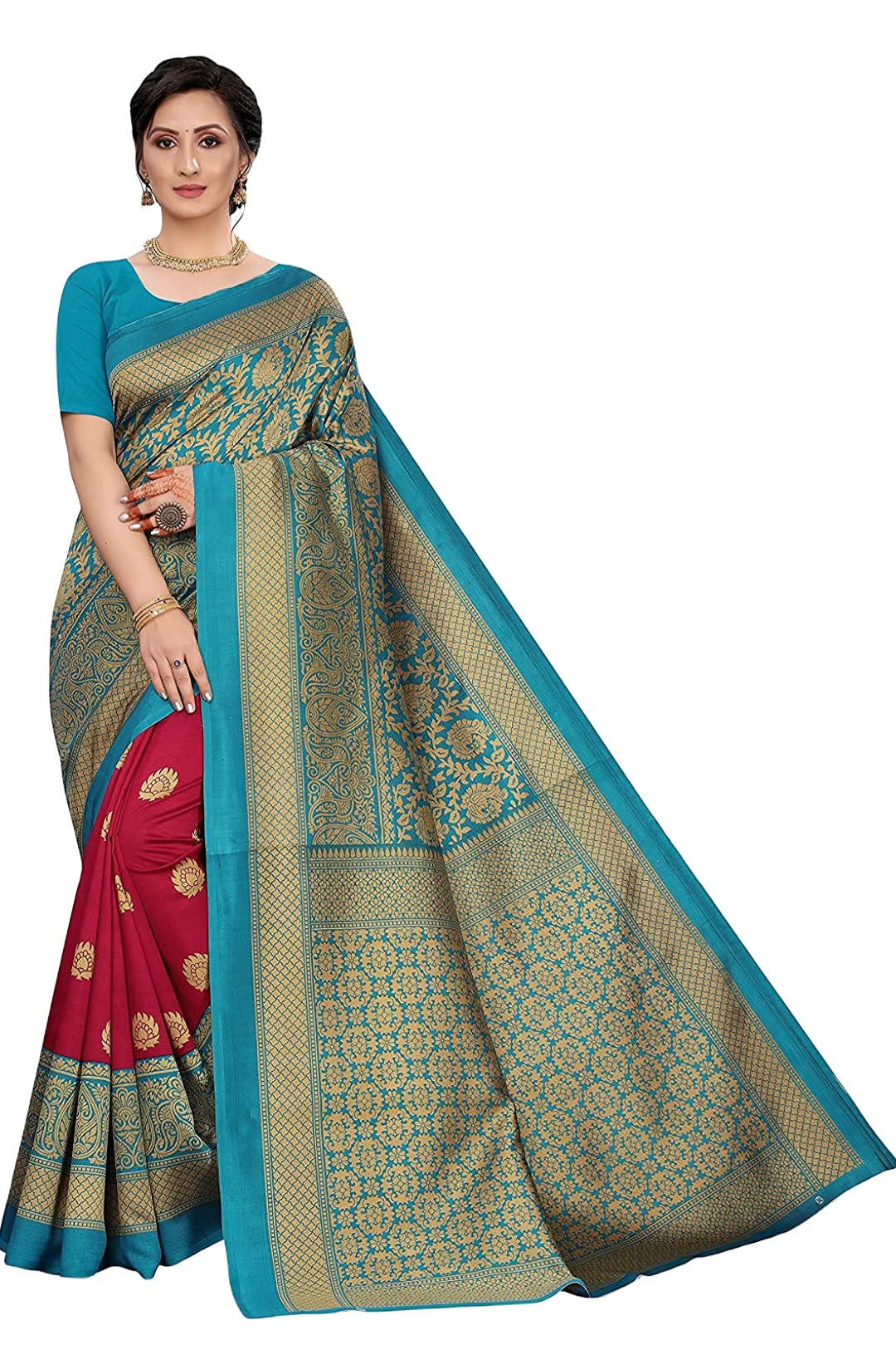 ATTIRIS Women's Mysore Art Silk Saree with Blouse Piece, (0.8m)