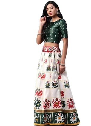 ATTIRIS Women's Polyester Printed Semi-Stitched Lehenga Choli with Can-Can, (Multicolored)