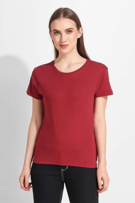 Women Crew Neck T - Shirt  (Red Plum)