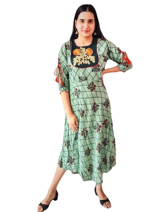 ATTIRIS Women's Rayon Printed Calf Length A-Line Kurta