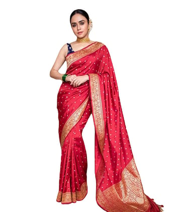 ATTIRIS Women's Banarasi Silk Zari Woven Saree with Blouse Piece